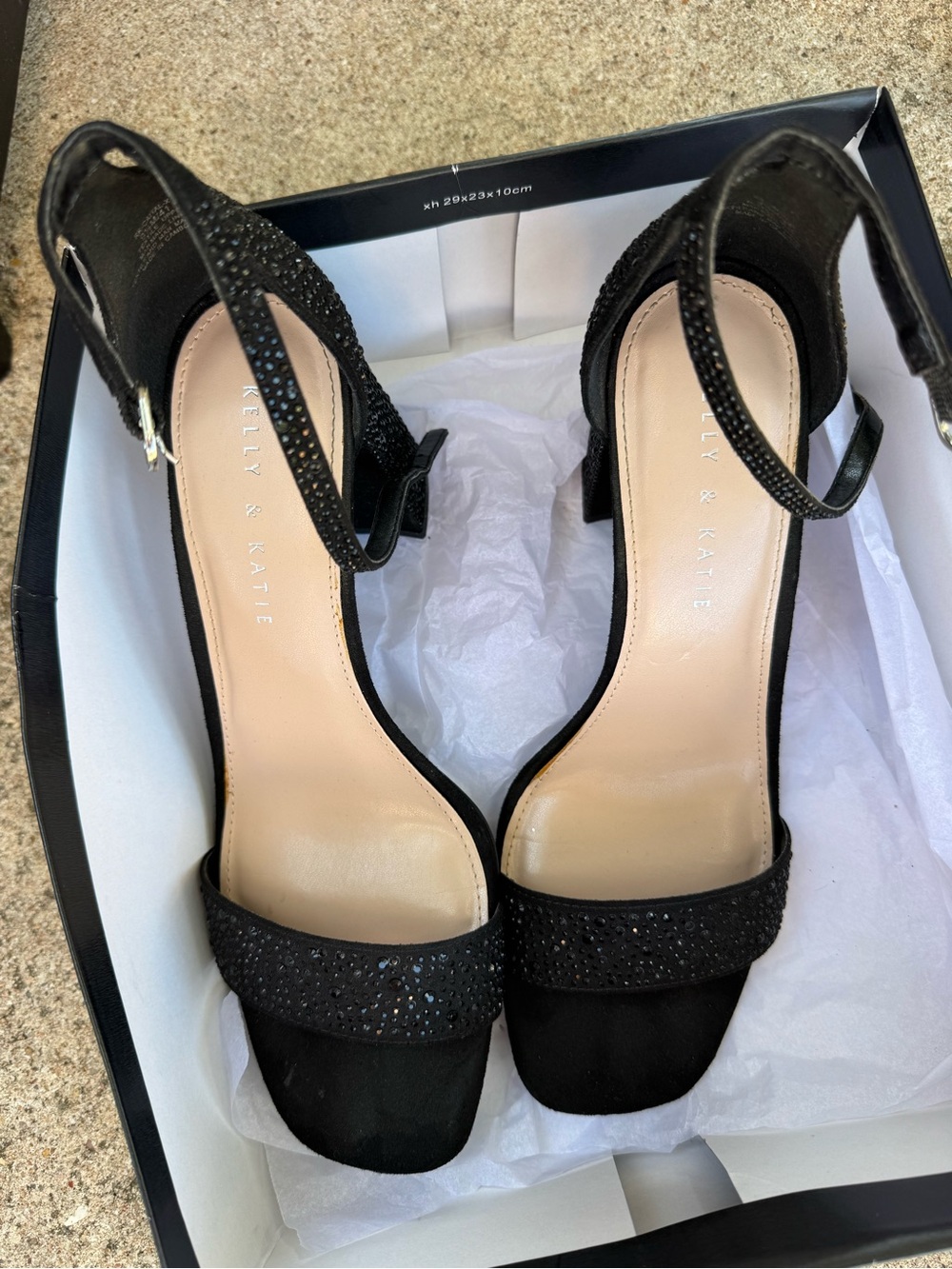 Kelly & Katie Black Crystal-Embellished Ankle-Strap Heels